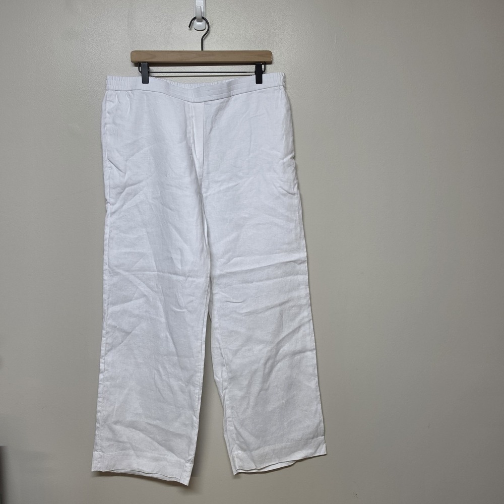 COS White Linen Pants Womens US 14 Elastic Waist Wide Leg Summer Casual Beach